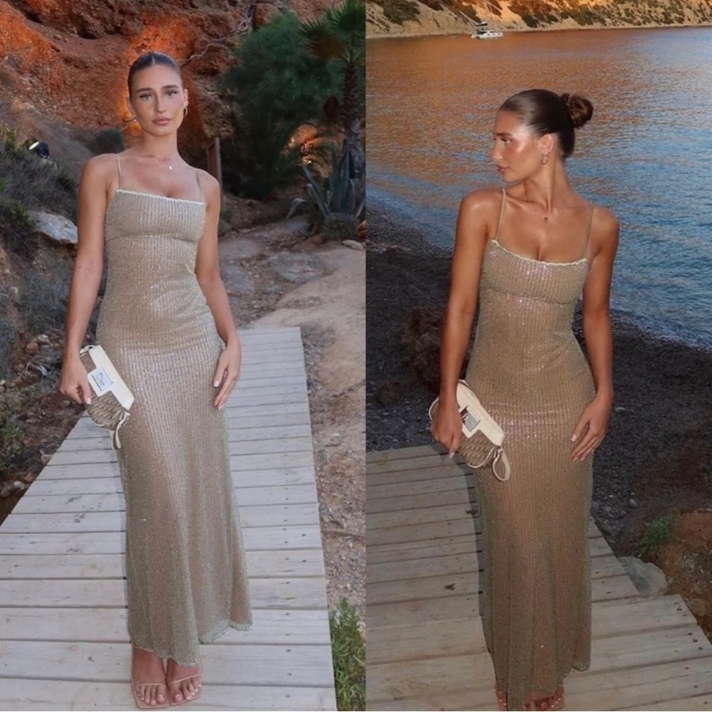 HOUSE OF CB 'Alondra' Cafe Au Lait Beaded Maxi Dress